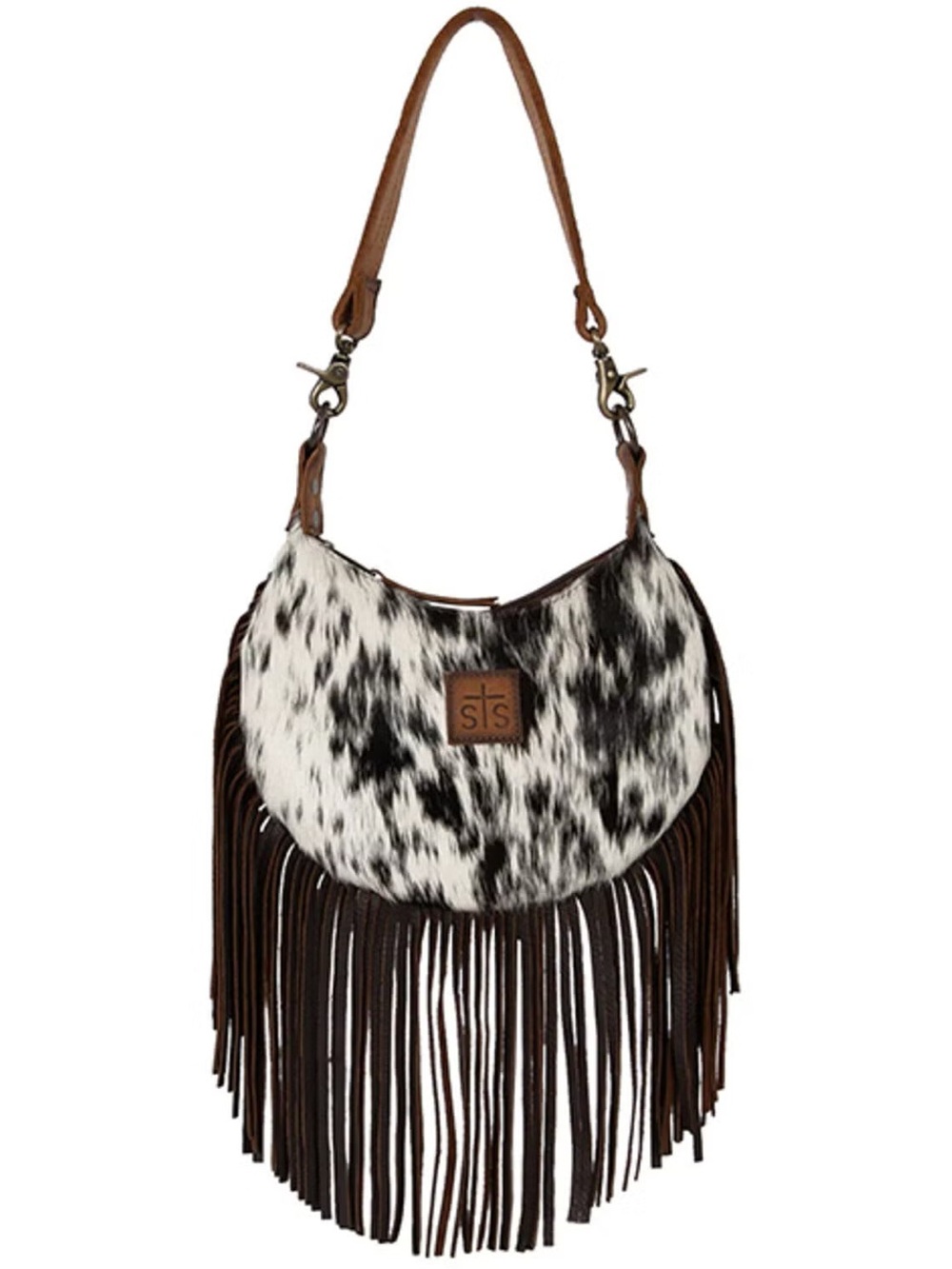 STS Ranchwear western Black & White Cowhide Fringe leather Shoulder Bag NWT